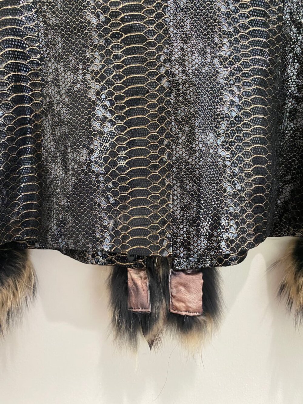 Paolo Santini Vintage Suede Leather Jacket Ruffle Fur Metallic Snake Print 14 - Picture 6 of 11